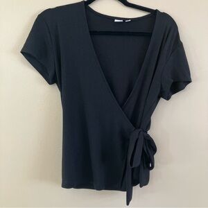 Gap Black Short Sleeve Wrap Top